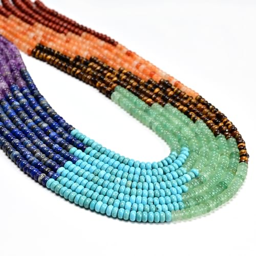 2x4mm Natural Rondelle Beads – Loose Gemstone Spacers for DIY Jewelry Making (Chakra) - color: Chakra, size: 2x4