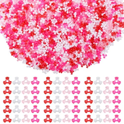 1600Pcs Tri Beads Plastic Tri-Shaped Beads for Crafts for Craft Necklace Wreath Candy Home Decoration DIY (Pink, Red, White, Rose Red) - color: Valentine