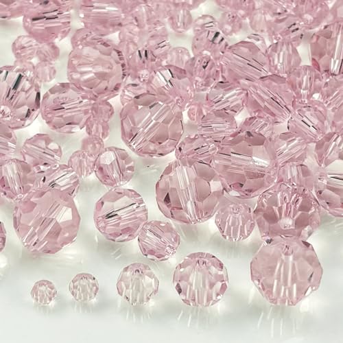 480pcs Crystal Glass Beads 3mm 4mm 6mm 8mm 10mm Round Faceted Glass Spacer Beads for Bracelets Necklace Earring DIY Jewelry Making Craft(Pink) - color: Pink