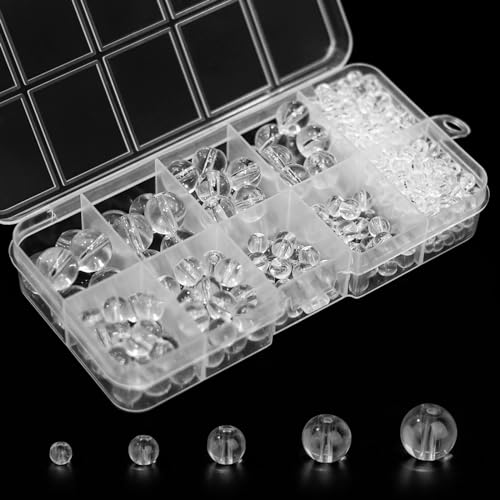 476PCS Clear Crystal Round Glass Beads for Jewelry Making, Transparent Glass Spacer Loose Beads for Crafts Bracelets Necklaces Charms Pendants Gifts Presents Friendship - color: Round Glass Beads: Transparent