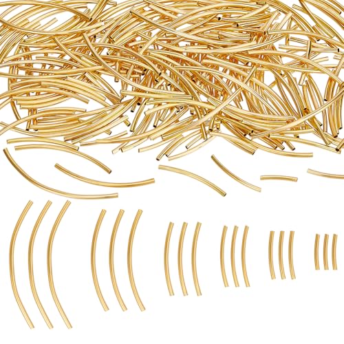 PH PandaHall 240pcs 6 Size Brass Curved Tube Beads Long Noodle Tube Bead Golden Spacer Beads for DIY Memory Wire Bracelet Necklace Anklet Wrist Jewelry Making, 14.5mm 20mm 25mm 30mm 40mm 50.5mm