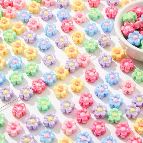200pcs Ab Color Flower Acrylic Beads Rainbow Sun Flower Beads for Jewelry Making Handmade DIY Bracelet, Charms Keychain Craft Supplies (Daisy Flower) - color: daisy flower