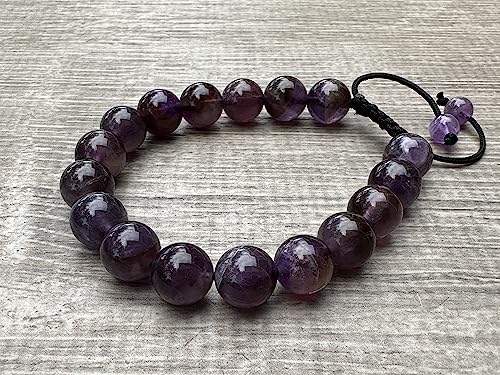 GAF TREASURES Grade A ++ Gemstone Round Bead Adjustable Bracelet 10mm, Genuine Crystal Bead Bracelet, Gift for Men & Women - color: Amethyst