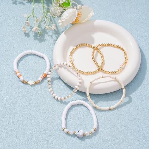 RISHEGAE Heishi Beaded Stretch Bracelets for Women Stackable Polymer Clay Beads Bracelets Friendship Boho Summer Beach Bracelet Jewelry Set - color: D-Star Cross