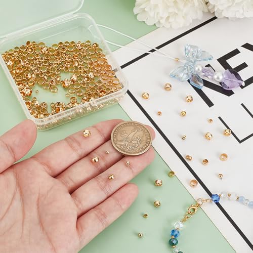 PH PandaHall 18K Gold Plated Brass Tube Crimp Beads 500Pcs 5 Sizes Rondelle Spacer Bead Loose Connector Beads for DIY Jewelry Necklace Bracelet Crafts 2mm 2.5mm 3mm 4mm 5mm, 1~4mm Hole