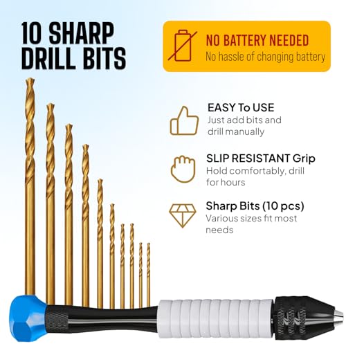 Craft911 Manual Craft Drill Sharp HSS Micro Mini Twist Drill Bits Set, Pin Vise Hand Drill for Jewelry Making; Small Hand Drill for Resin, Rotary Tools for Wood, Jewelry, Plastic, Miniature - Blue - style: Classic