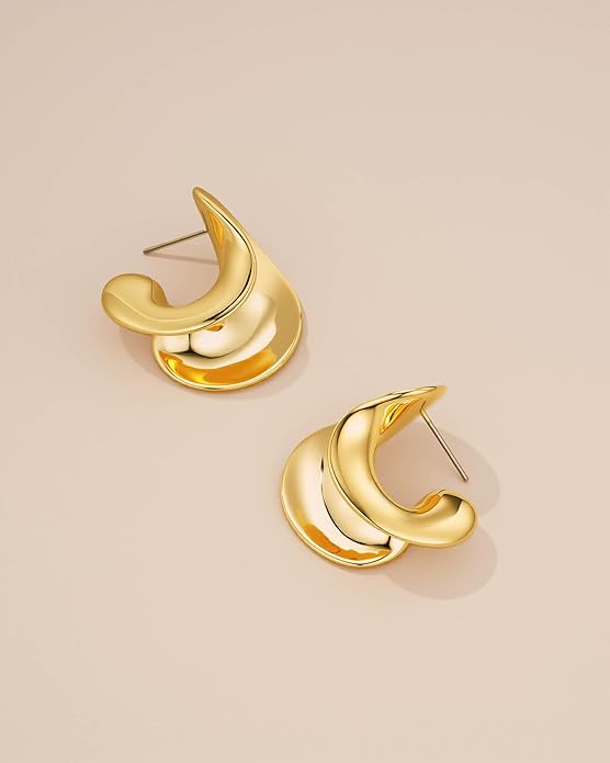 SNGIA18K Gold Plated Dangle Textured Ribbed Irregular Large Leaf Statement Earrings for Women by SNGIA, Handmade Dramatic Geometric Trendy Summer Drop Leaf Flower Jewelry Gifts, Bold Beachy Vintage Plant Fashion Drop Accessories, Vintage Nickle Free Fl...