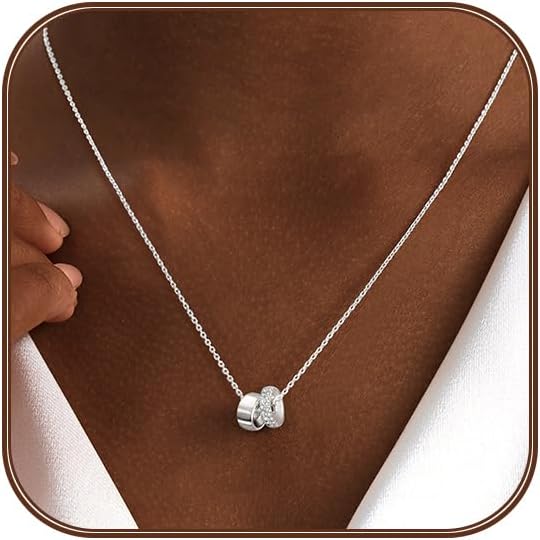 OGD Layered CZ Rondelle Pendant Necklaces for Women, 14K Gold Plated Trendy Mariner Chain Dainty Circle Rondelle Pendant Choker Necklace for Women Two-Toned Cubic Zirconia Gold Necklace