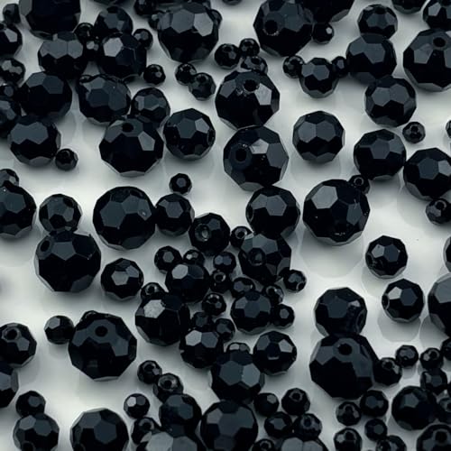 480pcs Crystal Glass Beads 3mm 4mm 6mm 8mm 10mm Round Faceted Glass Spacer Beads for Bracelets Necklace Earring DIY Jewelry Making Craft(Black) - color: Black
