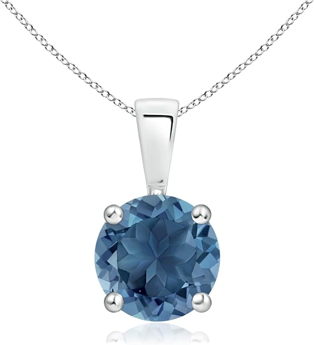 Angara Natural Blue Topaz Solitaire Pendant for Women | Classic Prong-Set Round Blue Topaz Pendant in 14K Solid Gold/Silver/Platinum With 18" Chain | December Birthday, Gemstone Jewelry Gift