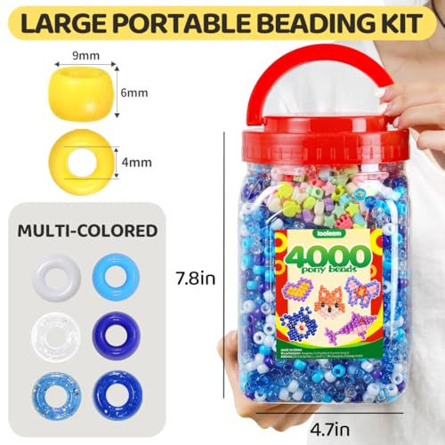 IOOLEEM Blue Solid & Glitter Bulk Pony Beads - 4000pc Kit for Friendship Bracelets & Jewelry Making, Easy Storage - color: Blue & Glitter