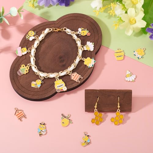 Craftdady Enamel Dangle Charms Pendant Food Animal Flower Cute Charms Colorful Metal Fruit Pendants Hang Ornament for Craft Bracelet Necklace Earring Key Chains Jewelry Making - color: Yellow Bee 3