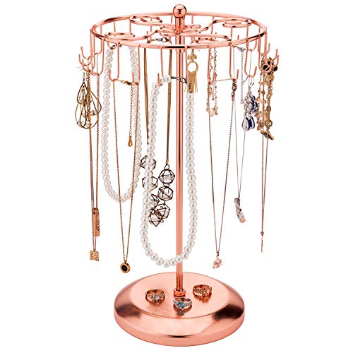 MyGift Freestanding Copper Tone Metal Rotating Jewelry Stand Organizer Display Tree with 24 Hooks for Bracelets, Necklaces, Hoop Earrings - color: Copper