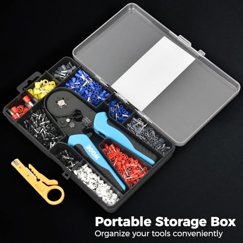 WGGE Ferrule Crimping Tool Kit, AWG 23-7 Self-adjustable Ratchet Wire Ferrule Crimper Plier Set with 1200pcs Wire Terminals Crimping Connectors Wire Ends Ferrules