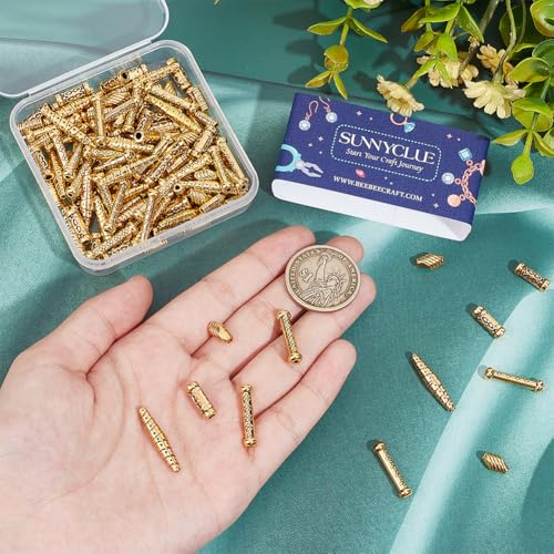 SUNNYCLUE 1 B0X 150Pcs 5 Styles Gold Tube Bead Tibetan Spacer Beads Alloy Metal Hollow Column Barrel Drum Long Hole Spacers Loose Beads for Jewelry Craft Making Necklace Bracelet Earrings Beginners
