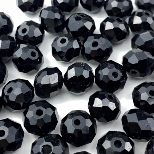 50pcs Crystal Glass Beads 10mm Faceted Rondelle Glass Spacer Beads with Hole for Bracelets Necklace Earring DIY Jewelry Making Craft(Black) - color: Black, size: 10mm