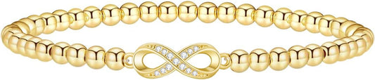 Gold Bracelets for Women 14K Gold Plated Bead Bracelet Hypoallergenic Stretch Bracelets for Women Elastic Bracelet Trendy Teen Gift Dainty Jewelry for Women