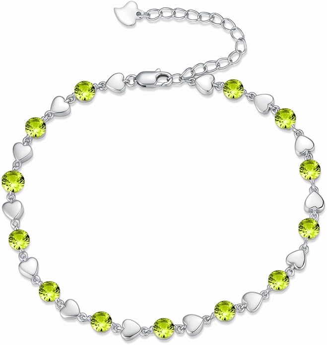 Birthstone Charm Link Bracelet 925 Sterling Silver Rose/Heart/Mom Bracelet with 12 Months Birthstone Mother's Day Gift Jewelry Gifts for Women,Chain Length 7"+2" Extend