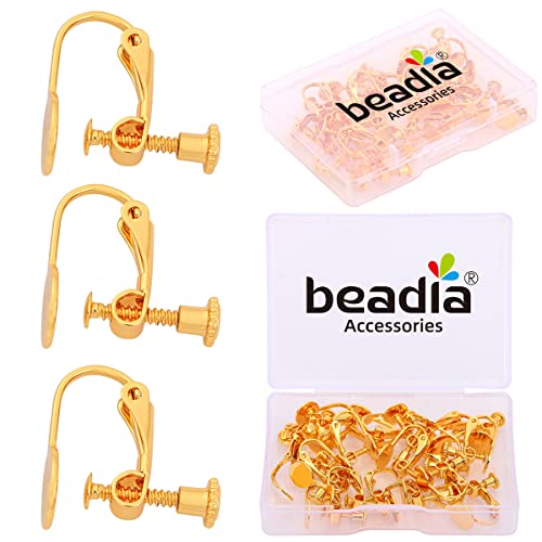 BEADIA 18K Gold Plated Screw Earring Clips Flat 13x17mm 20pcs for Jewelry Making Findings - size: Flat Clips 2# 13x17mm