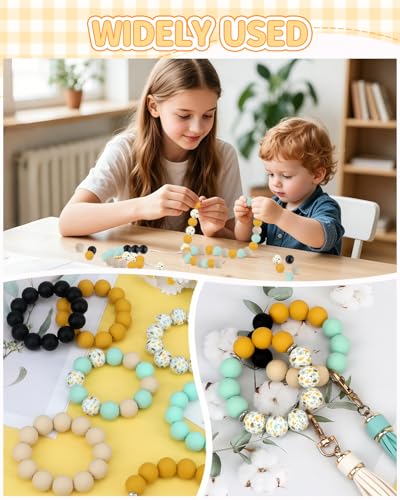 100 Pcs 15mm Silicone Beads for Keychain Making, Bee Silicone Beads Bulk Round for Bracelets Pens Crafts Jewelry Making (Bee) - color: Bee