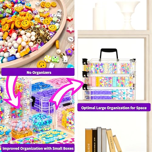Bead Organizer Box 58 Pcs, 3-Tier Stackable Storage Box, and 3 Different Container Sizes Small Plastic Containers with Lids, Portability, Clear Organizers for Jewelry DIY Craft Storage - size: 3-Tier 8L+20M+30S