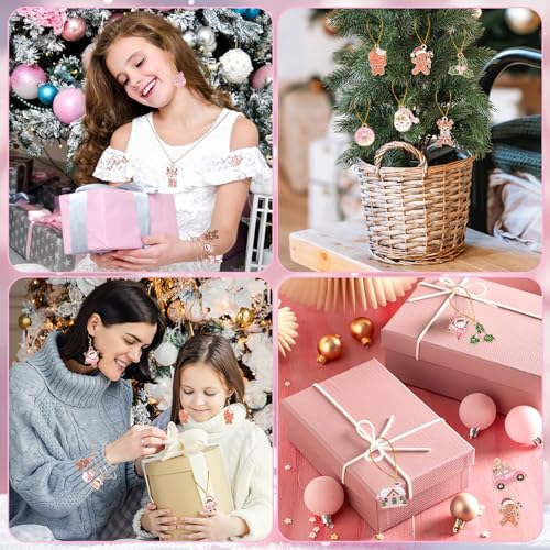 SANNIX 110Pcs/55 Pairs Christmas Charms, Pink Christmas Charm for Jewelry Making, Holiday Xmas Enamel Pendants for DIY Bracelet Necklaces Earrings Craft Supplies - style: Pink Christmas Charms