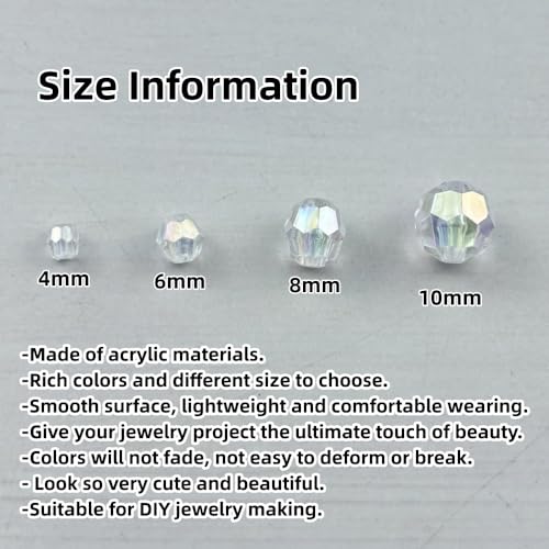 1800pcs Acrylic Faceted Round Beads 4mm 6mm 8mm 10mm AB Colors Glossy Acrylic Round Spacer Beads with Hole for DIY Bracelet Necklace Jewelry Making Supplies Handmade Craft(Transparent AB) - color: Transparent AB