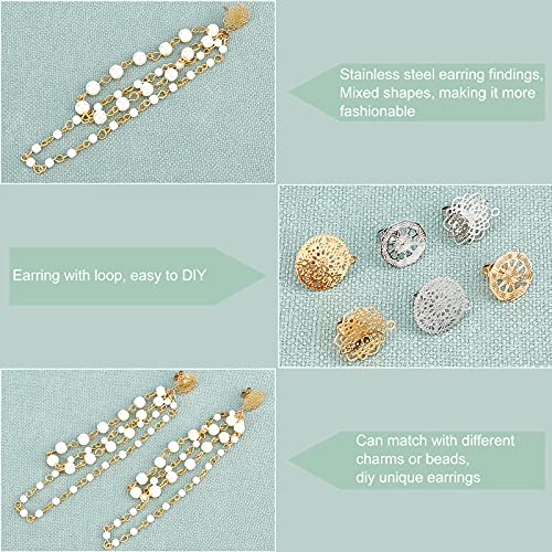 UNICRAFTALE 12pcs 3 Shapes 304 Stainless Steel Stud Earring Findings Mixed Shapes Stud Earring Findings Golden Stainless Steel Color Earrings Metal Ear Studs for DIY Jewelry Making Pin 0.7mm - color: 2 Colors/3 Styles Flower