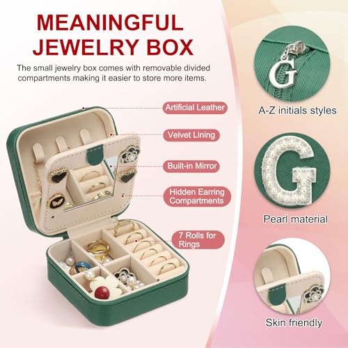 PATIKIL Travel Jewelry Case,G Initial Small Travel Jewelry Box Organizer Rings Earrings Storage Case Personalized Gifts for Women Girls Birthday Christmas Bridesmaid Gifts,Dark Green - style: G