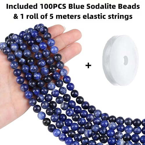 QINJIEJIE 100PCS Blue Sodalite Beads 8mm Natural Stone Beads Round Loose Gemstone Bead for Bracelet Beading Crystal Jewelry Making DIY Necklace Earrings 0.32" - color: Blue Sodalite, size: 100PCS