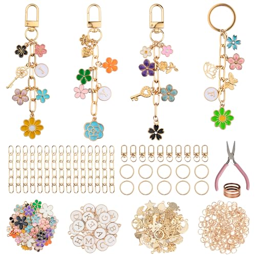 HOMAR 223Pcs DIY Keychain Making Bag Charm Jewelry Chain Making 86 Flower Charms 10 Keychain Clips with Key Ring 15 Extender Chains 100 Jump Ring for DIY Craft Gifts - color: Flower-223PCS