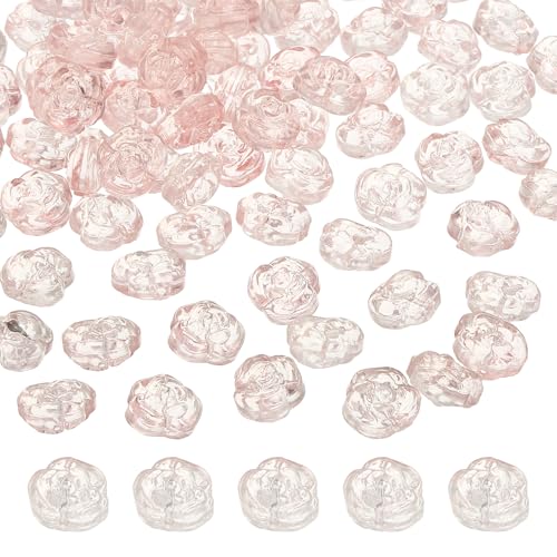 uxcell 50 Pcs Rose Beads, 0.55" Glass Flower Rose Charm Carved Loose Spacer Crystal Craft Beads for DIY Jewelry Making Bracelet Beading Projects Supplies, Dark Pink - color: Dark Pink