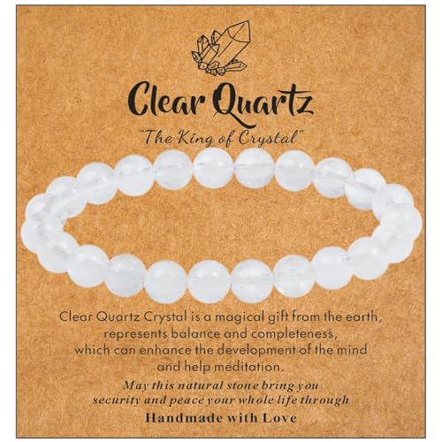 MAIBAOTA Healing Crystal Bracelet for Women Men, 8/4 mm Natural Stone Beaded Bracelets, Jewelry Birthday Gifts, Round Gemstones Stretch Bracelets - color: White-Clear Quartz, size: 8 Mm