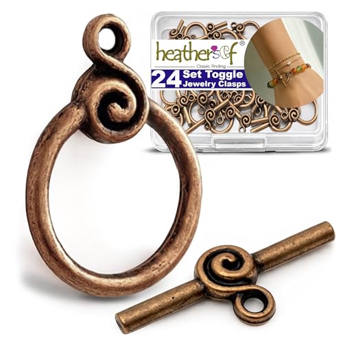 Heather's cf Toggle Jewelry Clasps – Durable Quality, Antique Swirling Copper Finish Toggle Clasps & Closures for Necklace, Bracelet & Charms – Ideal for DIY, & Jewelry Making – Medium (Set of 23) - color: Medium copper toggle clasp