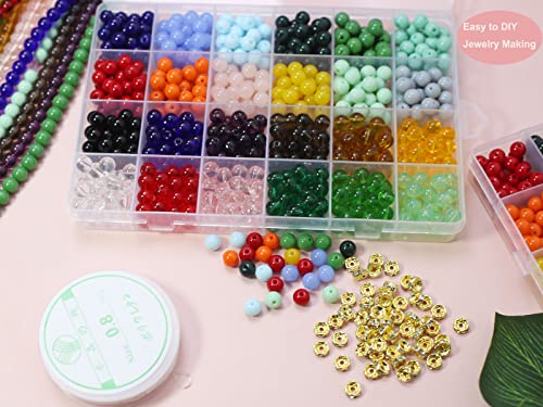 720PCS 8mm Glass Round Beads Bulk Crystal Beads Bracelet Beads Making Kit Healing Chakra Beads with 500pcs Space Loose Beads for Jewelry Making and DIY Crafts (8mm Solid&Clear) - size: 8mm Solid&Clear Set