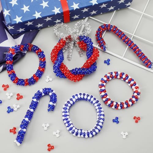 UPINS 4th of July Tri Beads, 1200Pcs Plastic Red White Blue Tri-Shaped Beads for Jewelry Making Patriotic Crafts Independent Day DIY Necklace Bracelets Hair Beads - color: Red White Blue