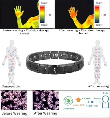Magnetic Hematite Bracelets for Men Women 316L Stainless Steel Power Balance Energy Magnets Stones Bracelet Jewelry Gift with Adjustment Tool - color: Black