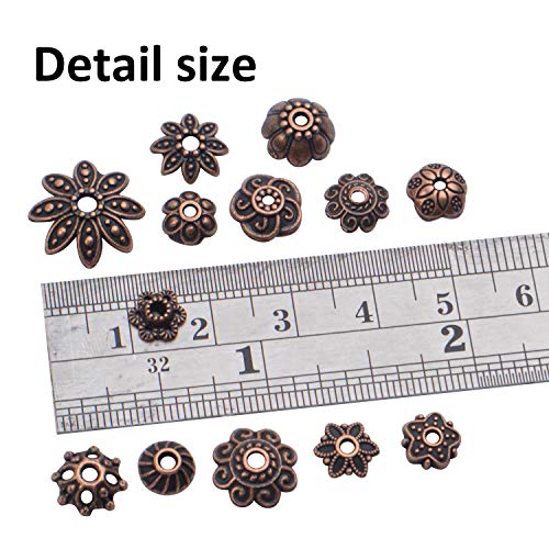 BronaGrand 100 Gram(About 180-350pcs) Bead Caps Metal Spacers Jewelry Findings Accessories for Bracelet Necklace Jewelry Making,Antique Copper - color: Antique Copper