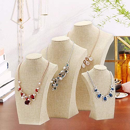 Necklace Display Bust, 9.8" high Beige Linen Jewelry Holder for Necklaces & Bracelets, Figure Display Stand for Jewelry Shop & Personal Makeup (25cm*14cm) - size: 9.8 X 5.5 Inch