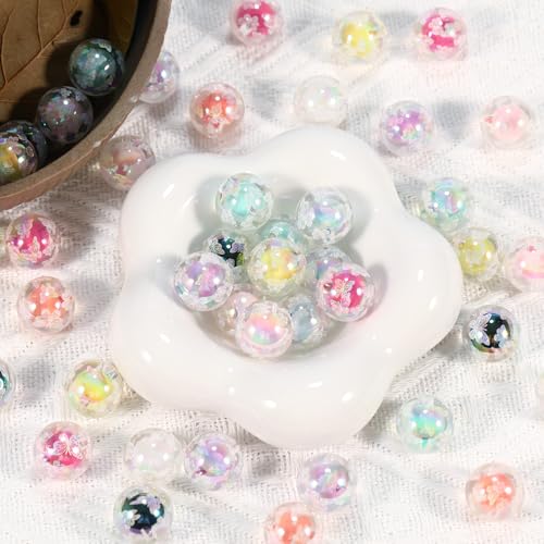 15Pcs Acrylic Beads Round 16mm UV Bead in Bead with Butterfly Print Fit for DIY Jewelry Bracelet Necklace Keychain Beadable Pens Mobile Phone Chain Making Cute (Butterfly-White) - color: Butterfly-White