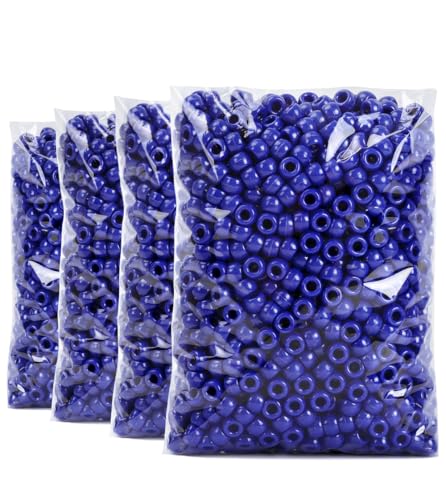 Praisebank 4000pcs Dark Blue Pony Beads, Barrel Shaped, Plastic, Loose Beads for Jewelry Making, Crafts, Hair Braids - color: Dark Blue