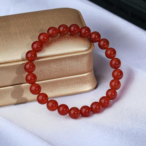 MAIBAOTA Healing Crystal Bracelet for Women Men, 8/4 mm Natural Stone Beaded Bracelets, Jewelry Birthday Gifts, Round Gemstones Stretch Bracelets - color: Red-Carnelian, size: 8 mm