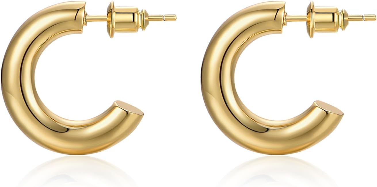Gold Earrings for Women Girls,14K Gold Plated Hoop Earrings with 925 Sterling Silver Post Cubic Zirconia Stud Earring Huggie Hoops Earrings