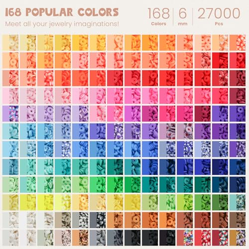 Gionlion 30,000 Pcs Clay Beads Bracelet Making Kit, 168 Colors 8 Boxes Flat Preppy Beads for Friendship Bracelets, Jewelry Kit with Pendant Charms Elastic String Crafts Arts Crafts Mothers Day Gifts
