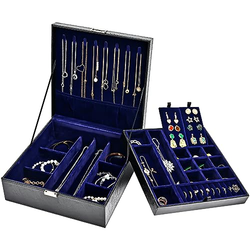 ProCase Jewelry Box for Women, 2 Layers Large Leather Jewelry Organizer Storage Case with Removable Pad for Earrings -Lizardblack - color: Lizardblack