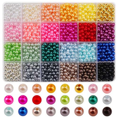 BONNY BOXX 1440 PCs Pearl Beads Set for Jewelry Making, 6MM Round ABS Faux Pearls with Holes for Bracelets, Necklaces, Earrings, Vase Filler - color: Pearl Beads Set - 6MM