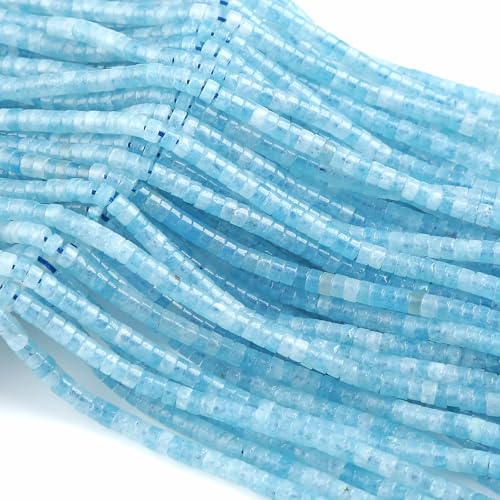 150pcs 2x4mm Natural Aquamarine Tube Shape Beads Loose Flat Round Cylinder Flat Spacer Stone Beads for Bracelet Earrings Jewelry Making - color: Aquamarine, size: 2x4mm Tube shape