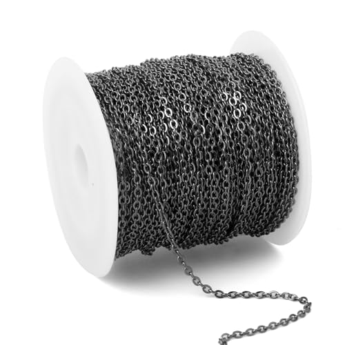 66 Feet Gunmetal Stainless Steel Cable Chains Bulk, 2mm 304 Stainless Steel Black Flat Cable Links Chain Roll Spool for Jewelry Making DIY Craft - color: Black, size: 2.0mm width