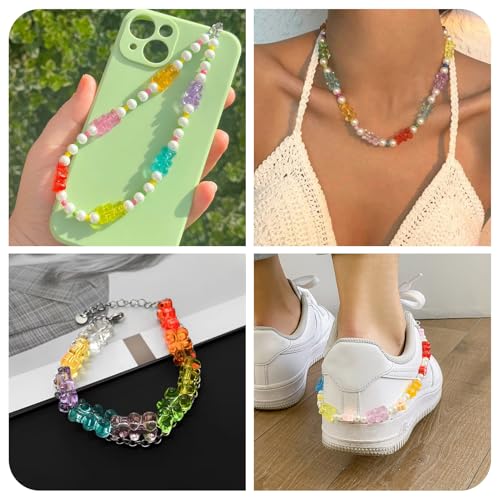 150Pcs Acrylic Gummy Bear Beads Clear Fake Gummy Bear Cute Candy Animal Kandi Bracelet Beads Flat Back Cabochons for Crafts DIY Jewelry Making Supplies 10 Colors 18x12mm - color: 11 Colors