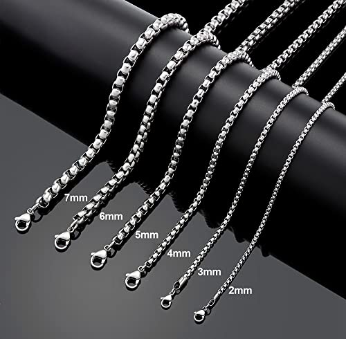 Square Rolo Chain Necklace Stainless Steel Round Box Necklace for Men Women/2mm-7mm/16Inch-36Inch - color: Stainless Steel-Silver, size: 22 Inches, style: 2 mm width
